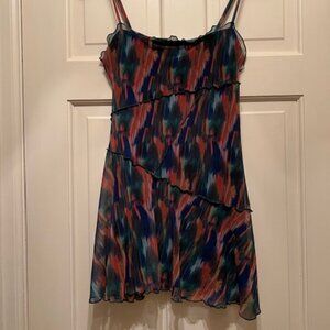Urban Outfitters Mini Dress Green Womens Size M Abstract Print Ruffle Moxie